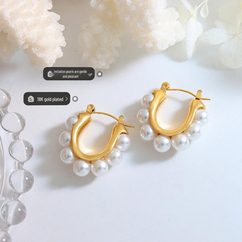 Elegant U-Shaped Ear Cuffs: Versatile Titanium Steel Earrings with Gold Plating and Faux Pearls