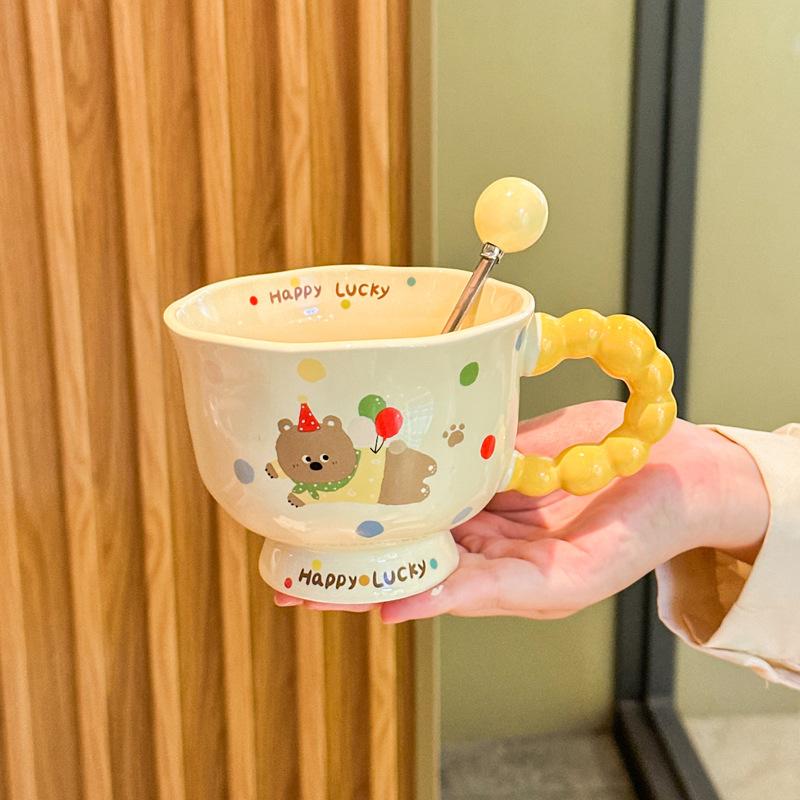 Super Beautiful Cup Cute Polka Dot Puppy Ceramic Mug Children's Milk Breakfast Cup Girl Birthday Gift