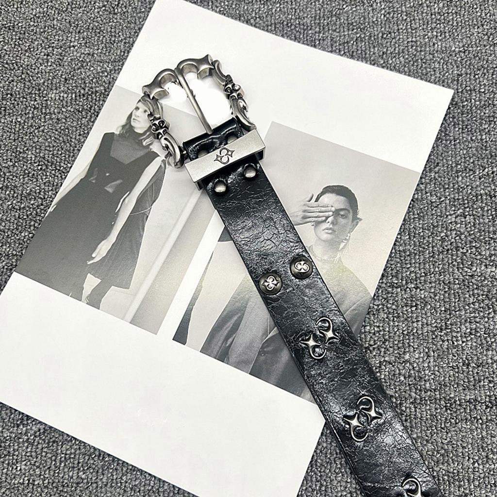 Punk Y2K Theme Waist Belt Adjustable PU Leather Wide Waistband With Rivet Studded Design For Jeans Pants Street Wear