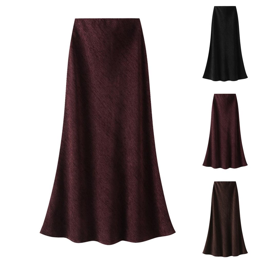 Women's Fashion Casual Solid Color High Waist Thin Mid-length Thickened  Fishtail Bustier Skirt