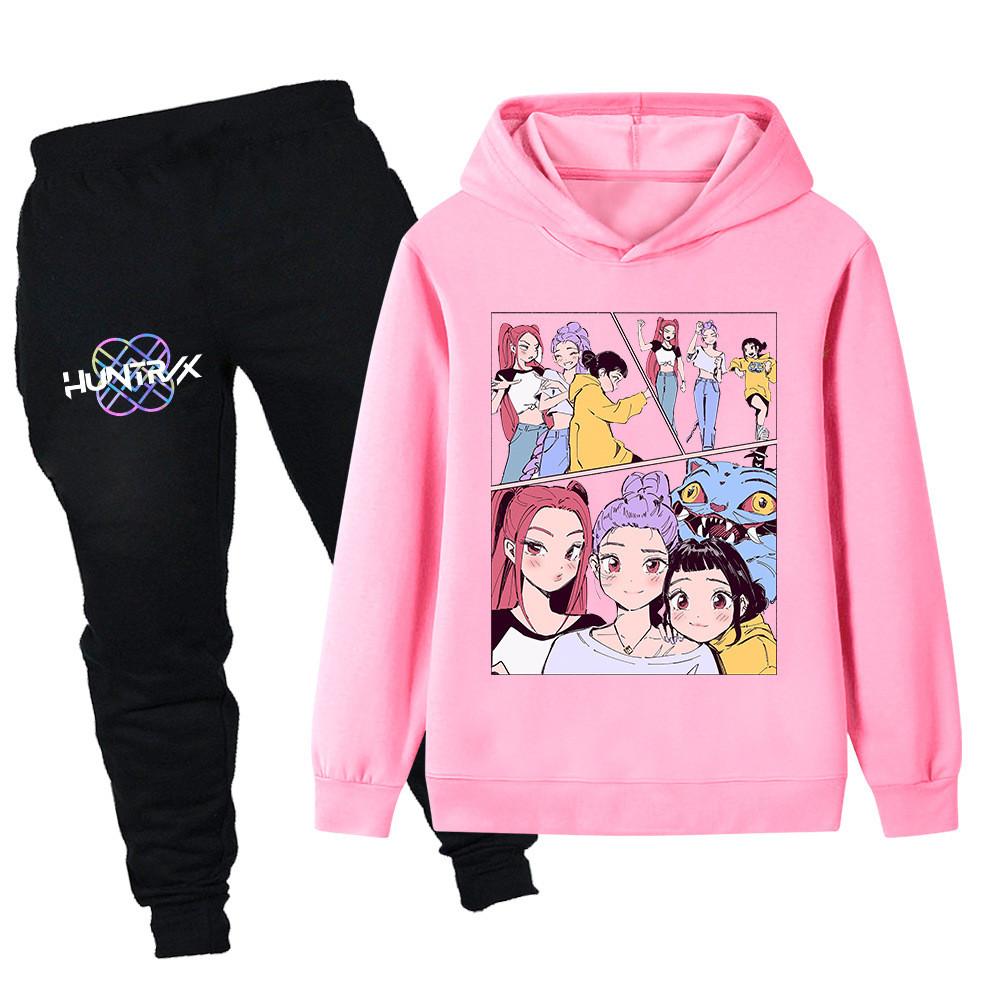 PB1238 Kinder Jungen Mädchen Kpop Mira Zoey Rumi Druck Langarm Kapuzenpullover Hose Hosen Kleidersets