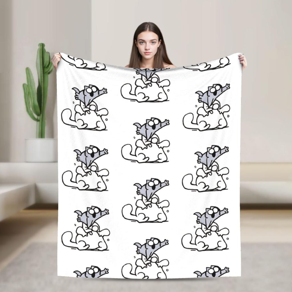 Cartoon Simons Cat Blanket Cute Warm Soft Novelty Plush Throw Blanket For Couch Chair Sofa Bed Airplane Travel Bedspread Bed