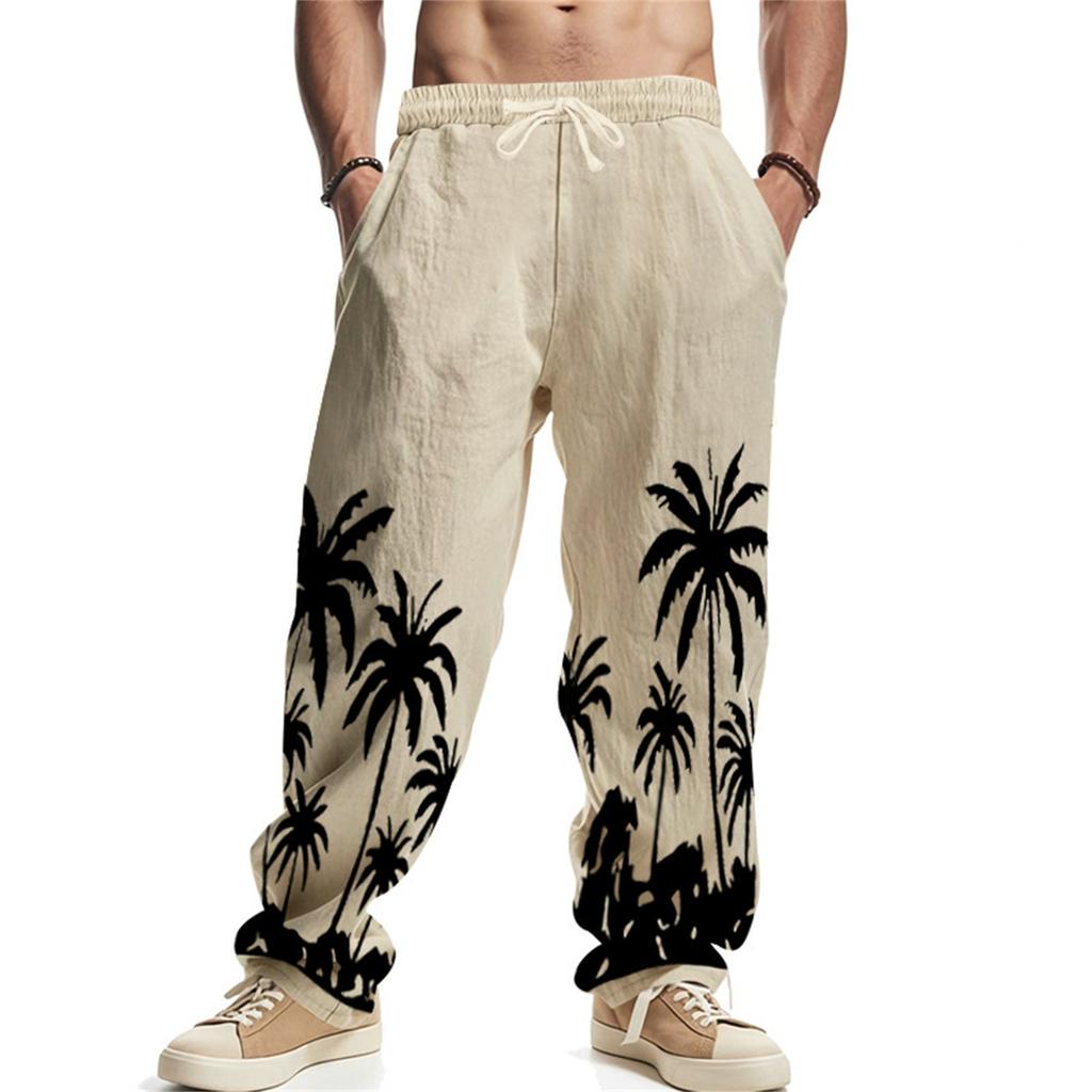 Casual Men Beach Trend Button Loose Skin-friendly Breathable Sports Linen Pants