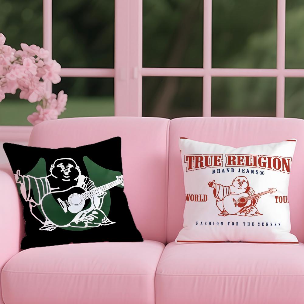 jeans T-True ReligionS logo Cushion Cover 2-in-1 Reversible Plush Pillow Cover | Car/Sofa/Bed | Perfect Gift