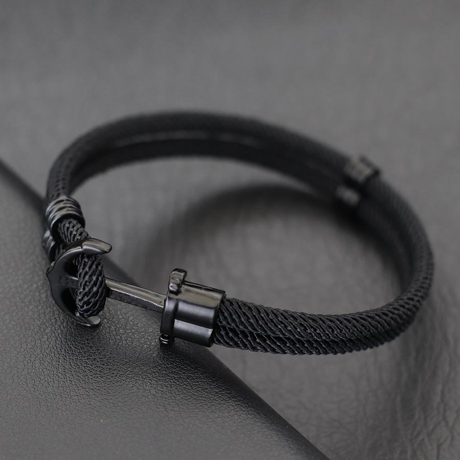 New Black Marine Anchor Bracelet For Men 4mm Bilayer Milan Rope Nautical Wrap Braclet Gifts For Him Surfing Accessories