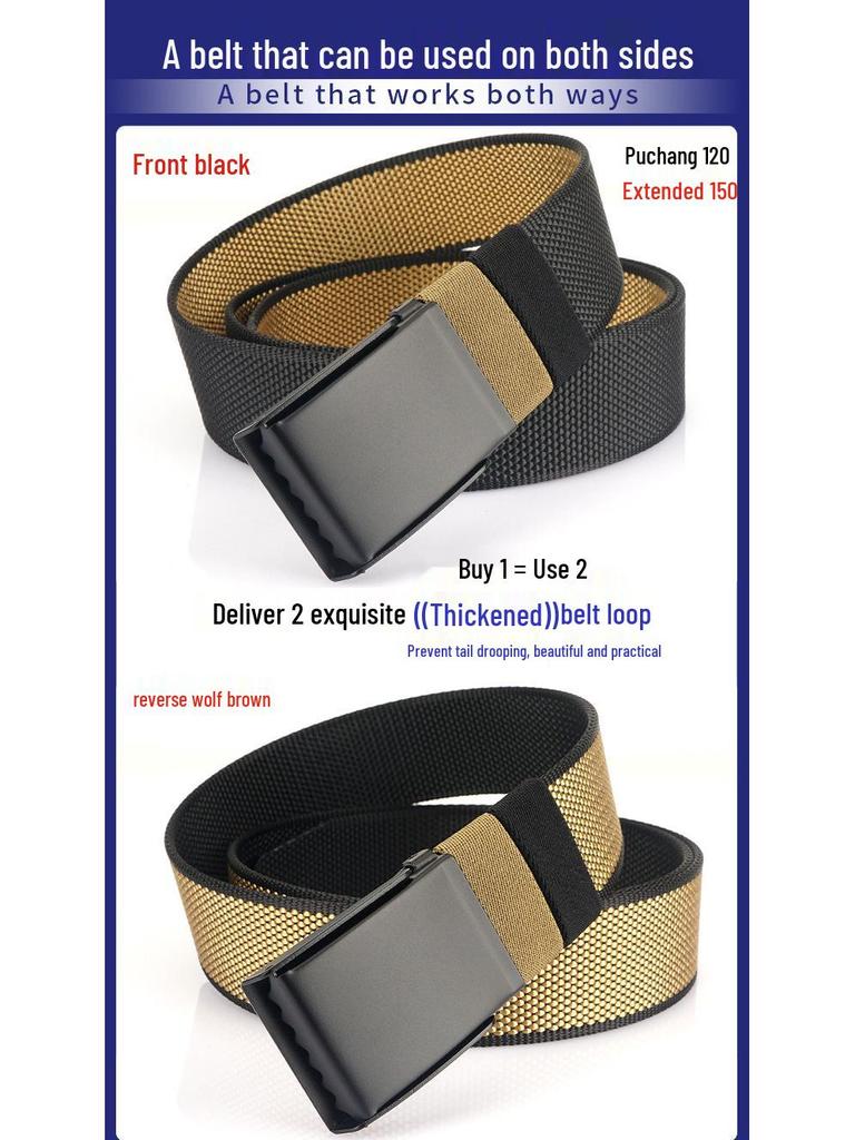 Unisex Double-Sided Nylon & Canvas Belt with Metal Buckle