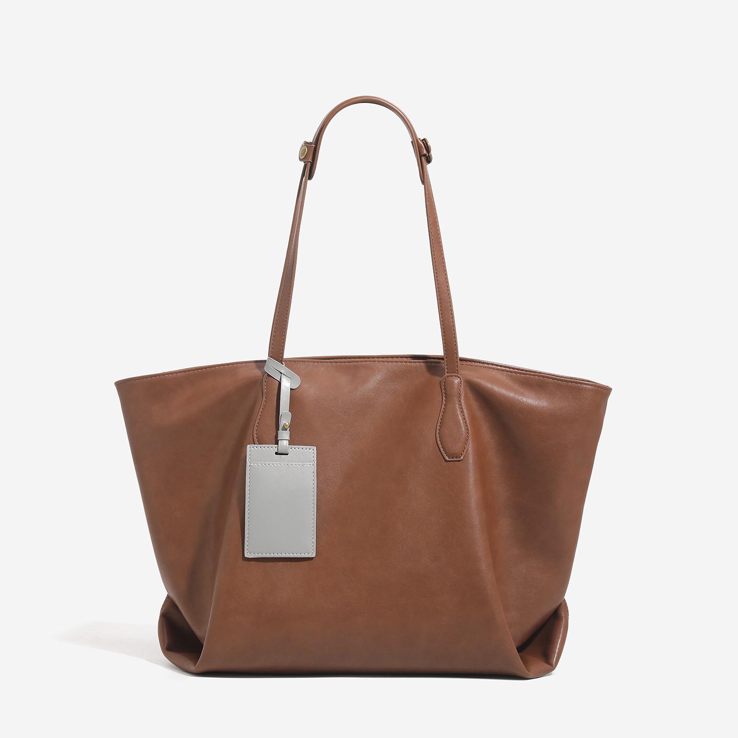 

Leisure commute soft leather tote bag Women New large capacity handbags Korean-style versatile student shoulder bag for class 36x15x28cm коричневый