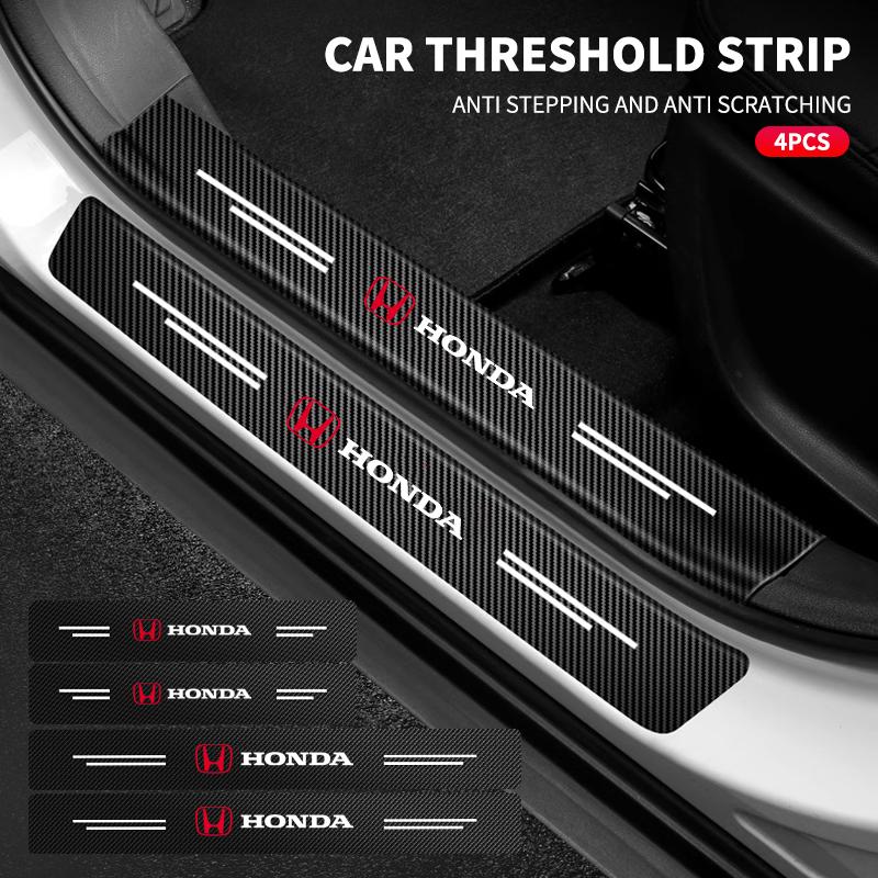 PCVHD1 4Pcs Carbon Fiber Car Door Threshold Plate Stickers For Honda Civic FIT Accord Prelude CRV 5th City CRZ CRX Jazz HRV Pilot