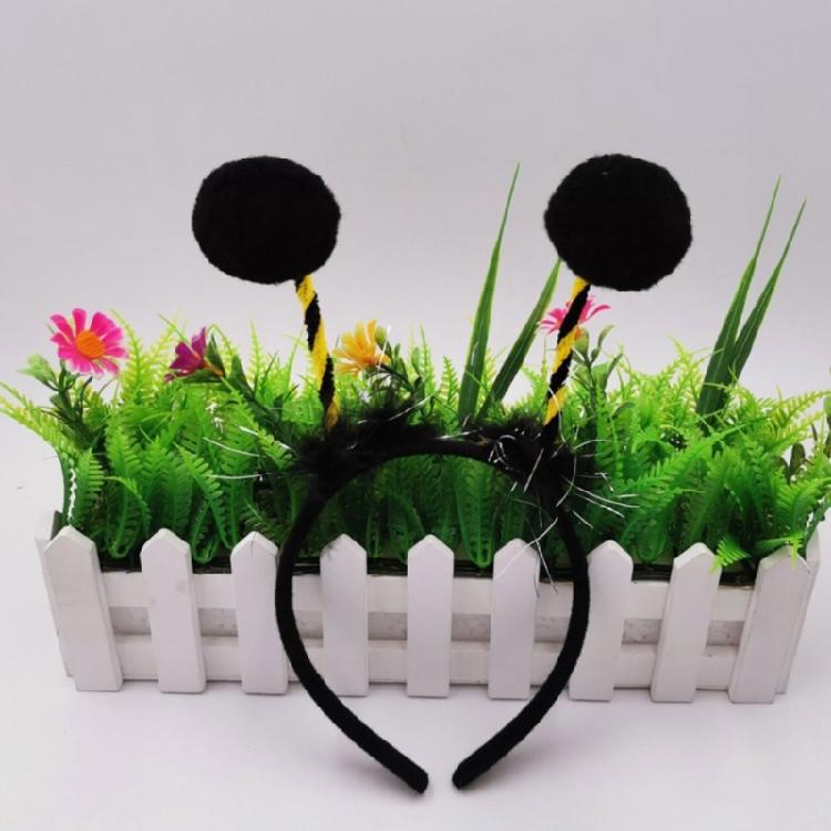 Lovely Bee Pompom Antenna Headband Plush Hairbands Cartoon Party Hair Decors