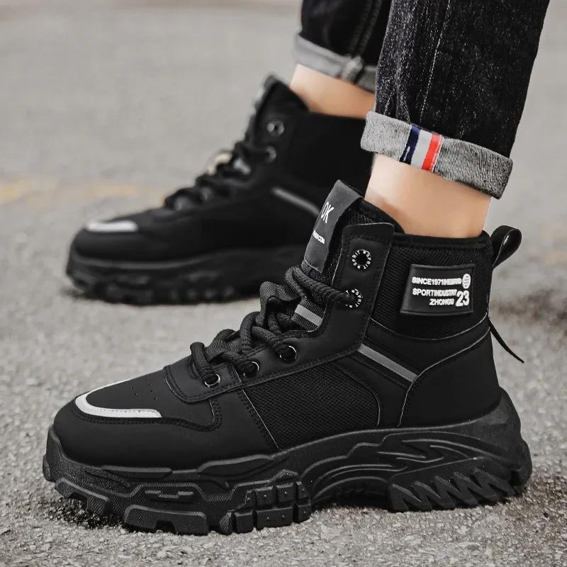

Модная мужская обувь, уличные ботинки, осень-зима, ретро, рабочая обувь, трендовая толстая подошва, спортивные на шнуровке, удобные теплые ботильоны 44 чёрный