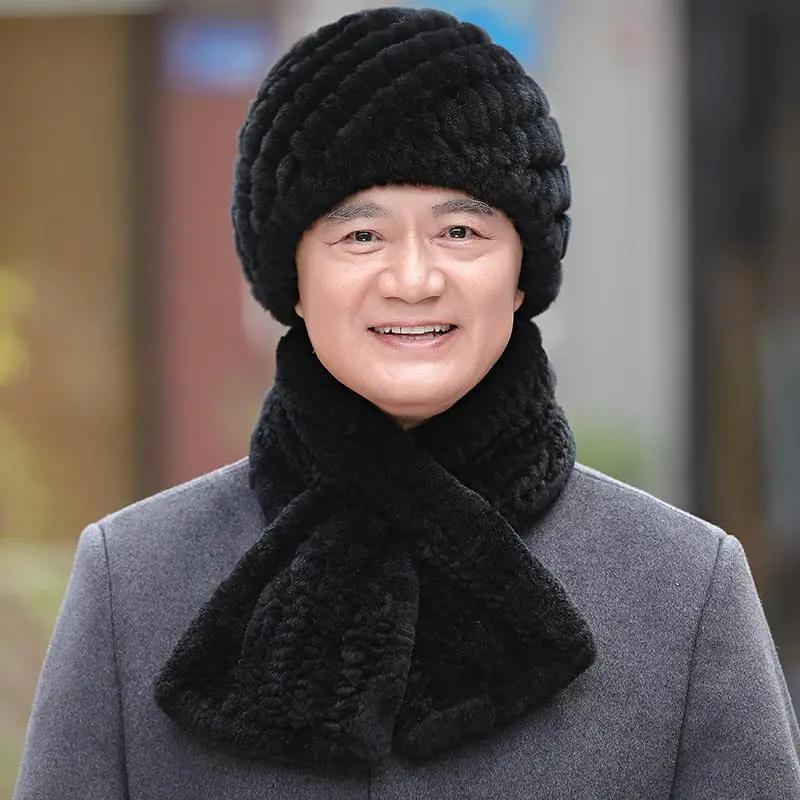 WTEMPO Men's Autumn Winter Solid Color Plush Hat & Scarf Set Faux Fur Outdoor Thickened Hats Windproof Cold-proof Warm Hats