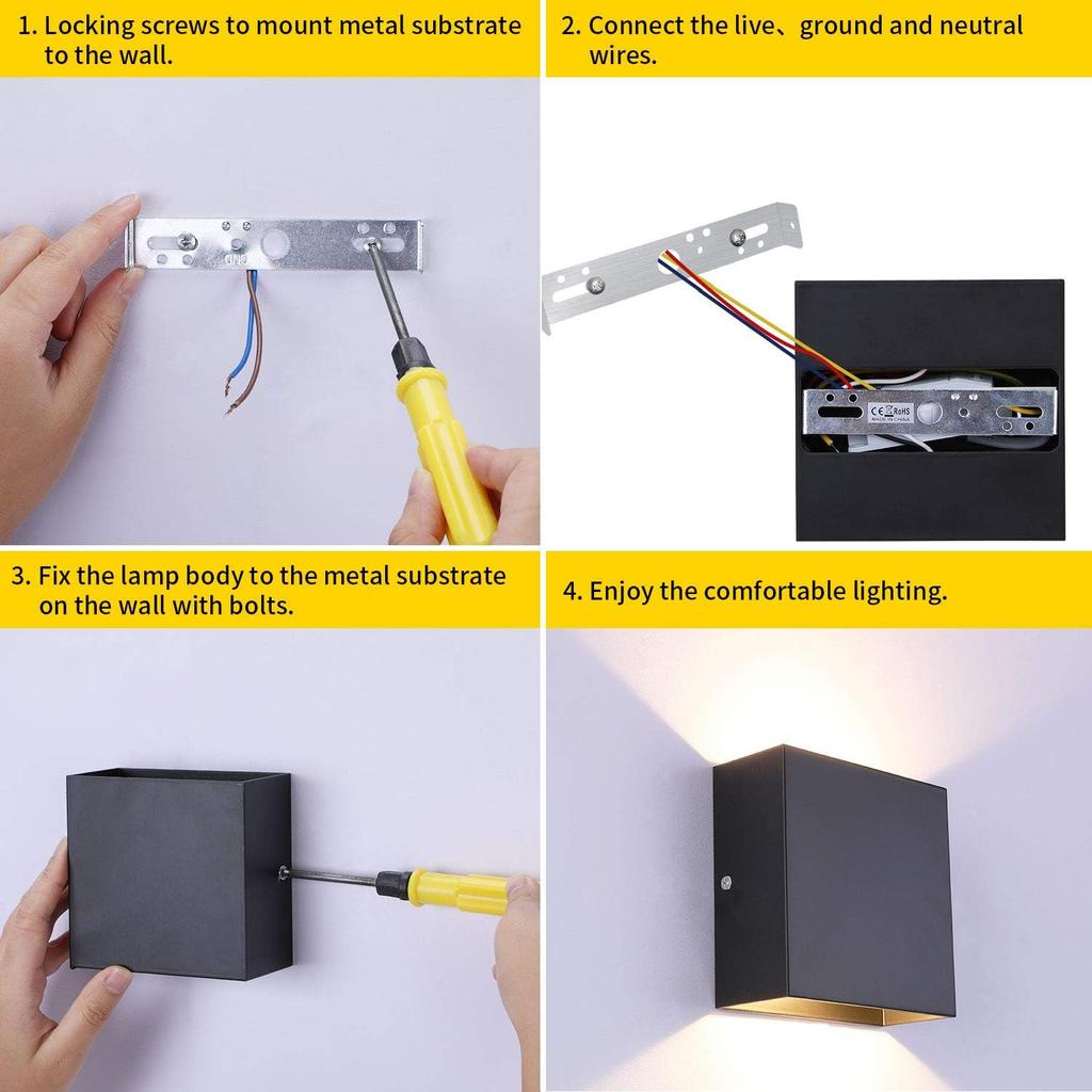 Lightess LED Wall Sconce Hardwired 10W, Set of 2 Modern Wall Lamp Black, Up Down Wall Mount Lights Mini Metal for Living Room Bedroom Hallway Decor,