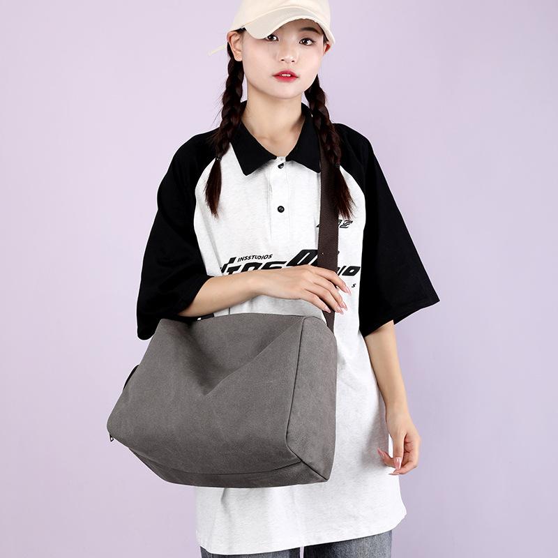 Zipper Canvas Small Barrel Bag Men'S Slant Shoulder Bag For Casual Travel Adjustable Sports Gym Bag Yoga Bag