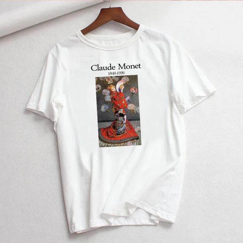 Claude Monet New Summer Female Art Printed Unisexs Tshirt Short Sleeve Casual Letter Harajuku Ins Tops Tees Unisexs Clothing