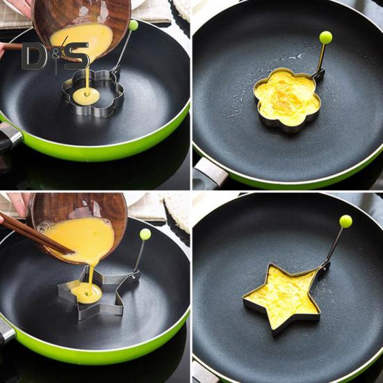 5Pcs Egg Mold Ring Easy To Clean Creative Round Heart Shapes Stainless Steel Frying Egg Mold for Home Kitchen