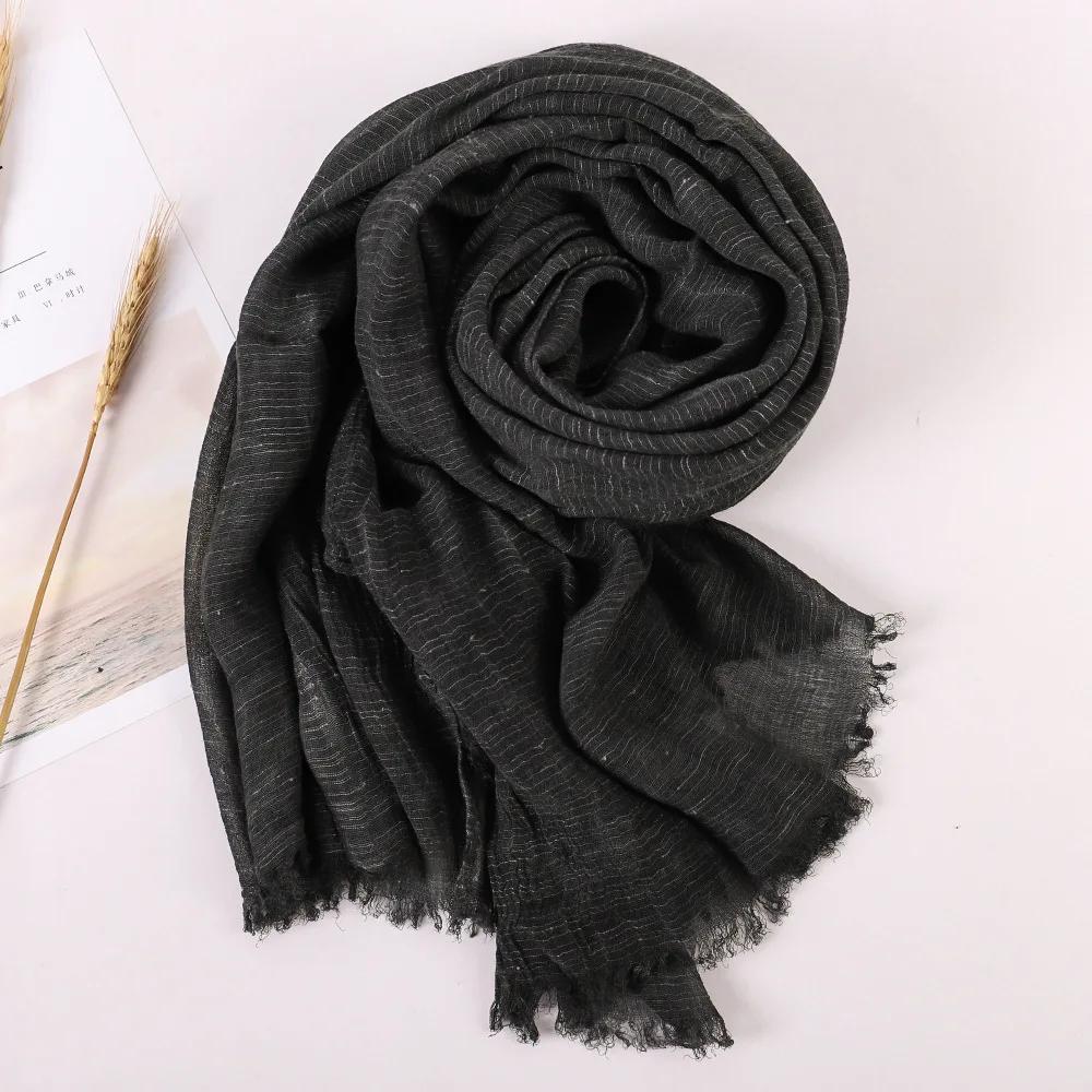 Spring Summer New Solid Color Woolen Cotton and Hemp Scarf Tassel Art Shawl Summer Print Versatile Cotton and Hemp Fashion Trend