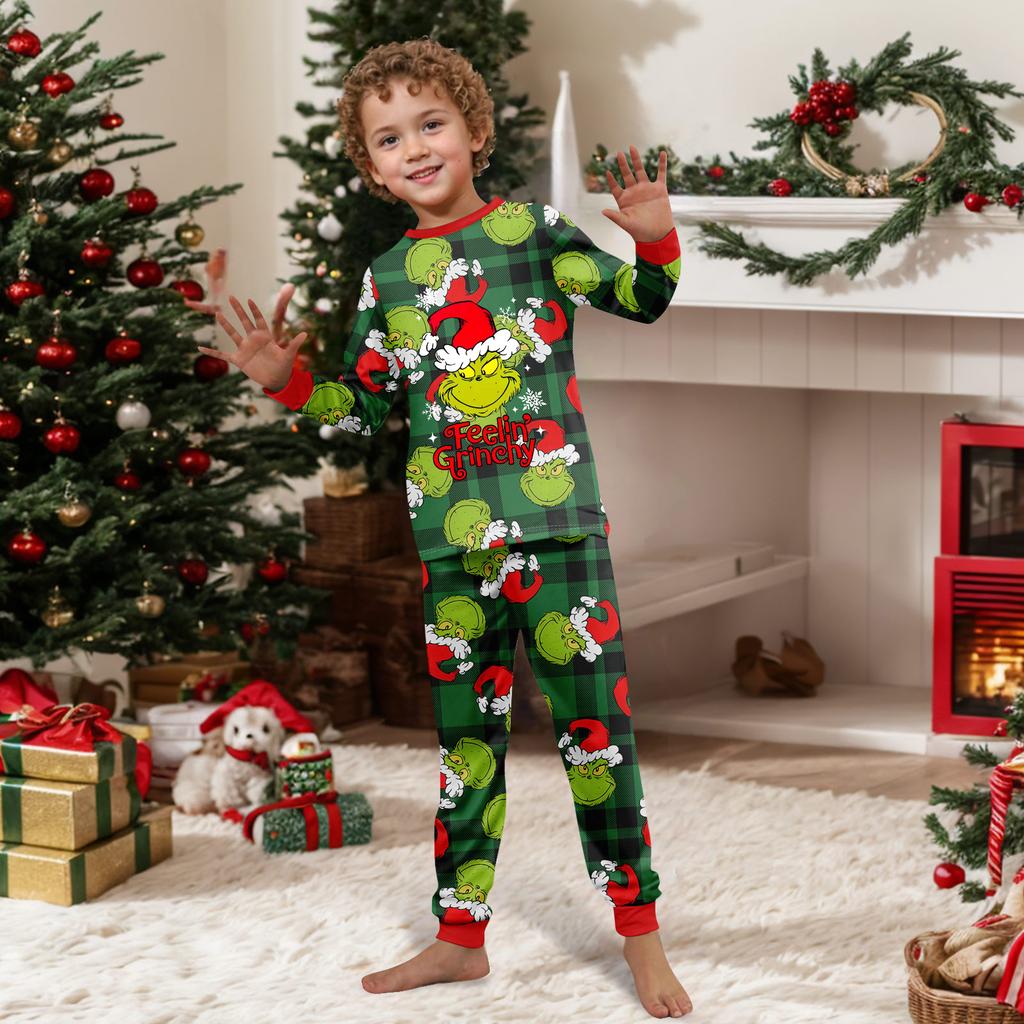 Print Cute Family Set Pajamas, Home Clothes, Family Set Long Sleeve Top Pants Set