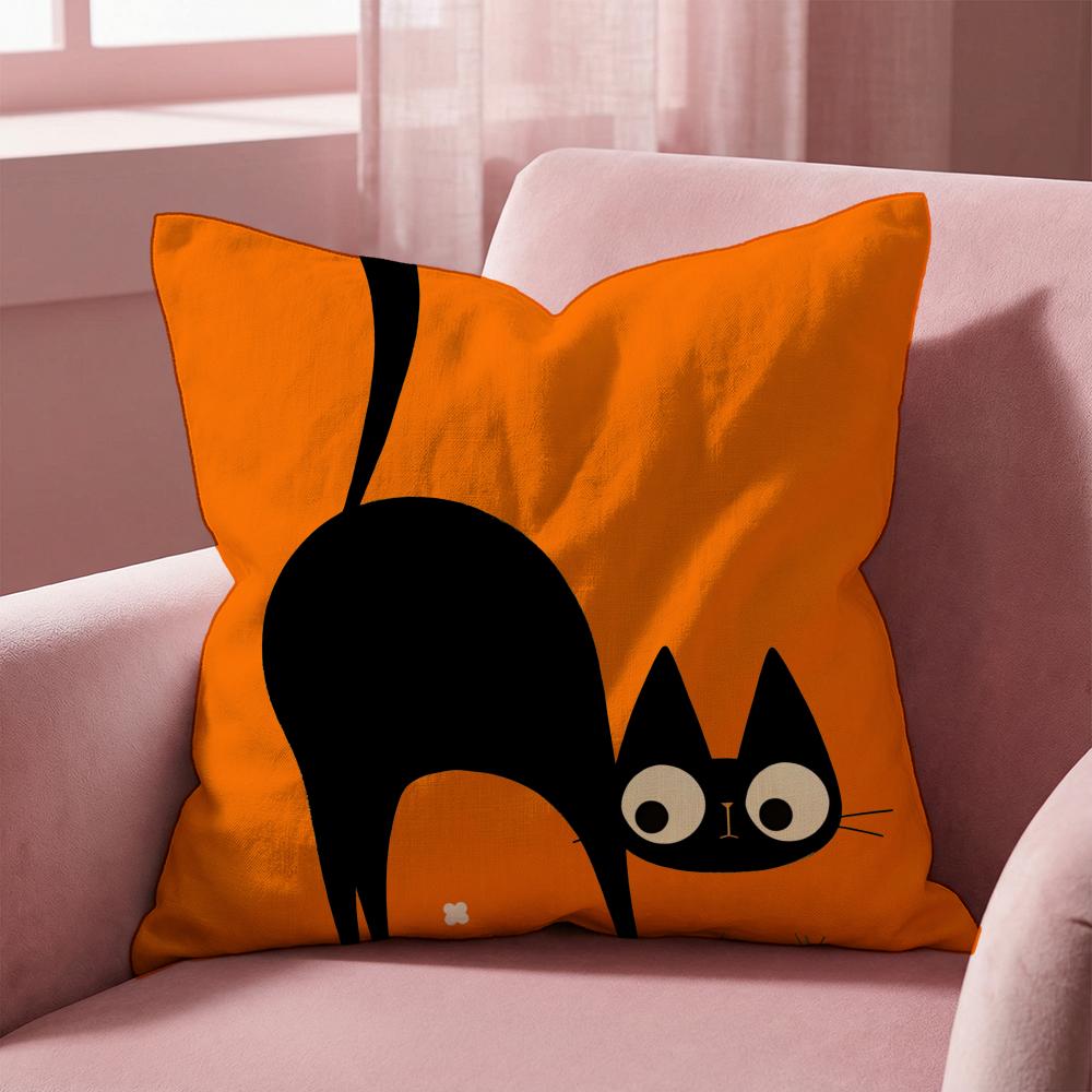 Funny black cat Cushion Cover Multi-Scene Pillow Cover for Home & Car - Reversible, Soft & Durable for Daily Use