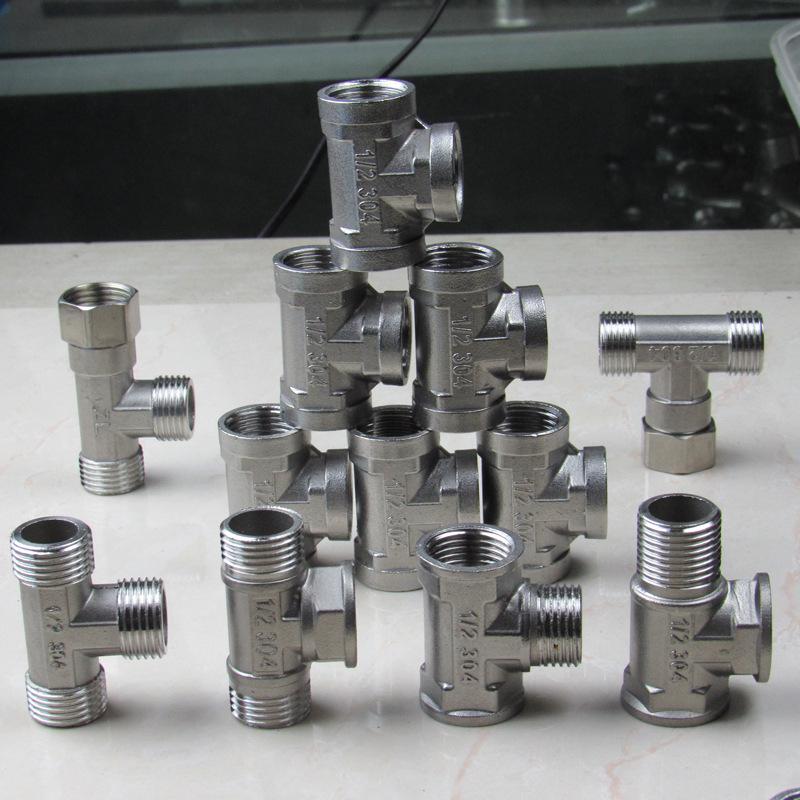 Stainless Steel 4-Point Thickened Male & Female Thread Live Joint Tee Gas/Water Pipe Elbow Fittings