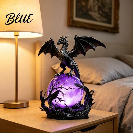 Resin Dragon Figurine Lamp USB Powered LED Light Gothic Style Decorative Ornament Fantasy Night Light Bedside Desk for Holiday Atmosphere