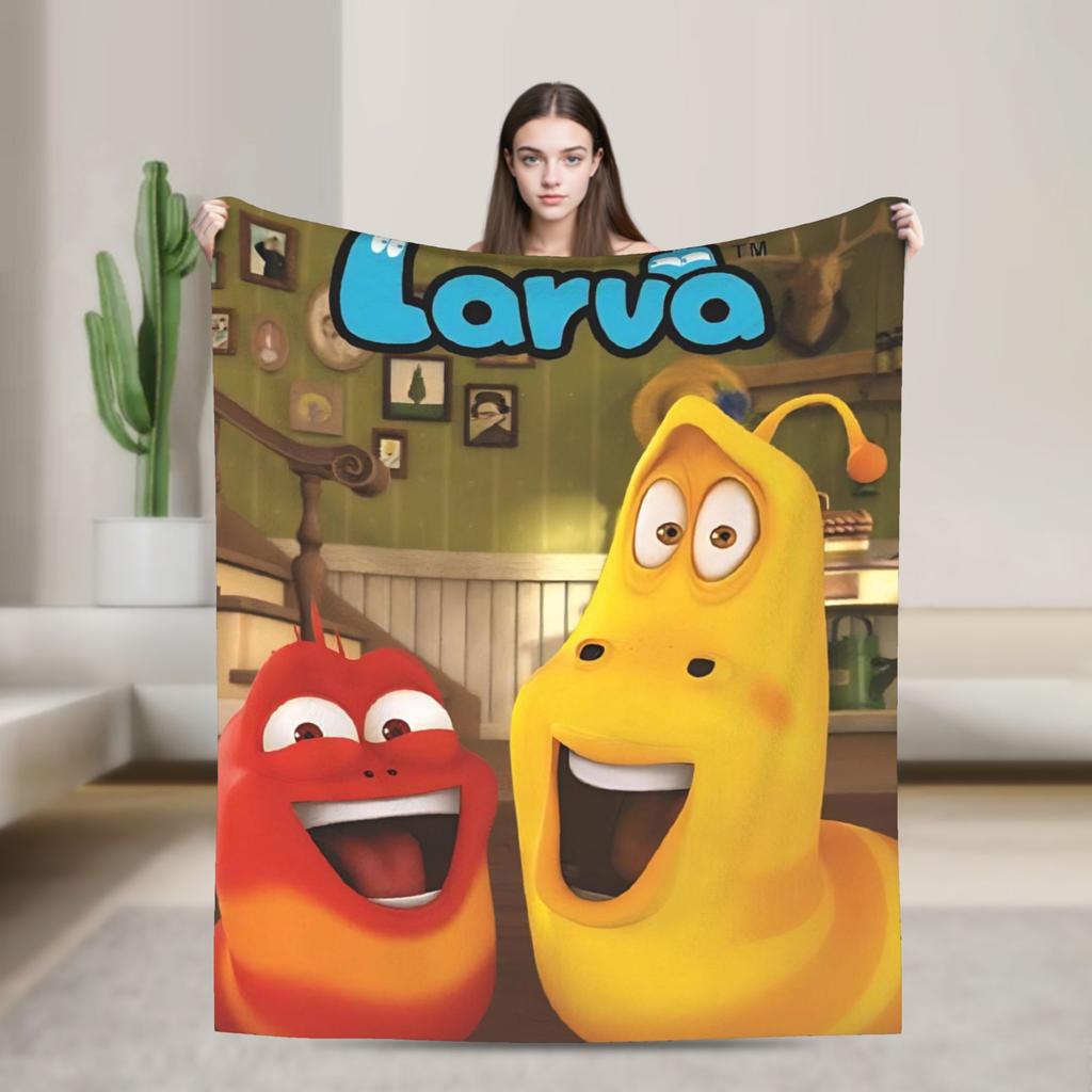 Kvalitní měkká deka s kreslenými larvami, přehoz na postel, zimní piknik, pohovka, postel, vtipné přehozy