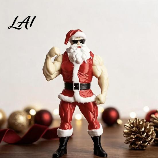 Novelty Santa Claus Statue Muscular Figurine Funny Hilarious Resin Strong Statue Durable Sculpture Christmas Collectible Desktop Ornament