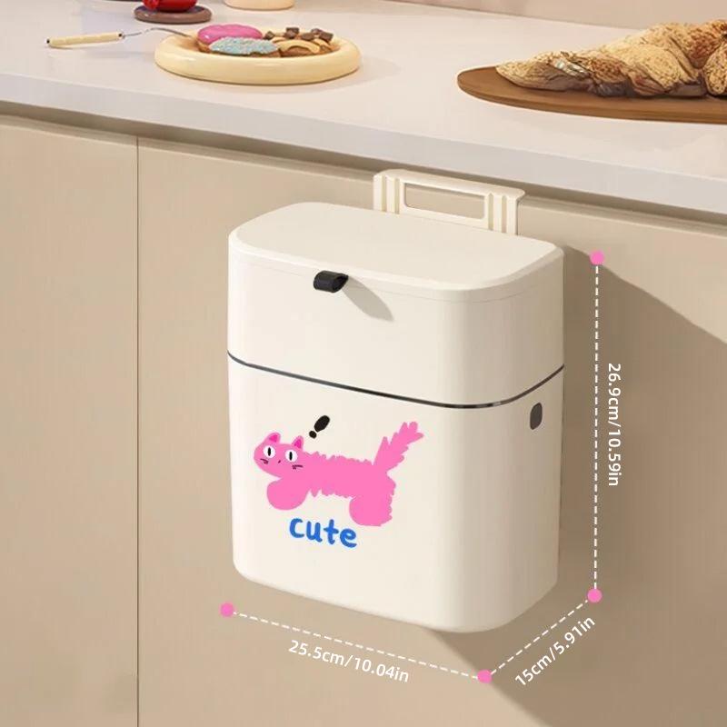 Wall-Mounted Hanging Trash Can with Lid for Kitchen and Bathroom