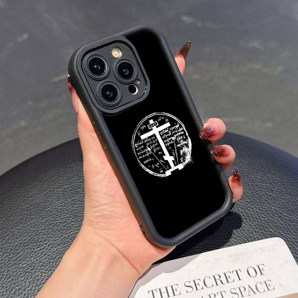 Orthdox Cross Icon For iPhone 17 16 15 14 13 12 11 Pro Max Plus Black Full Coverage TPU Shockproof Cover