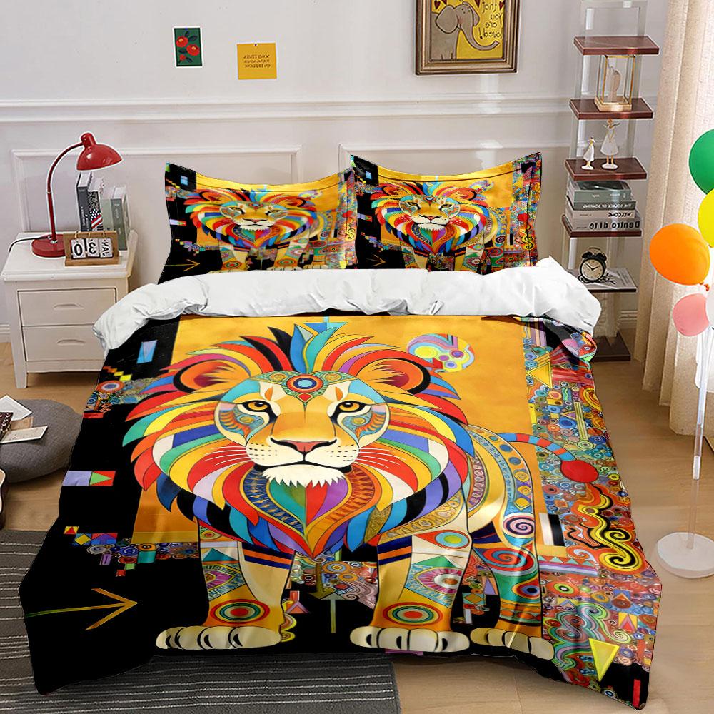 

Colorful lion pattern. Bedding sets Duvet cover sets Duvet covers Pillowcases(1 * Duvet Cover 2 * Pillowcases, without duvet insert) 135x200cm