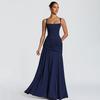 2026 Womens Sleeveless Solid Color Slim Waist Flowy Maxi Dress Party Date