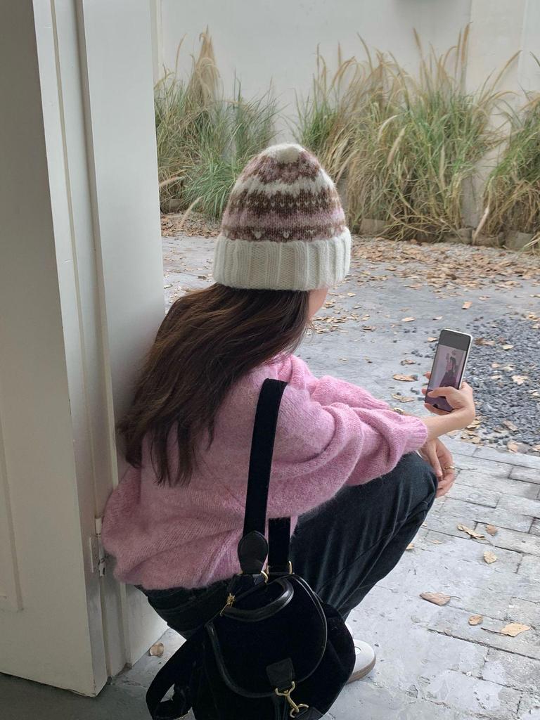 Women's Fair Isle Knitted Wool Hat: Warm, Versatile, Casual Ear Protection for Cold Weather