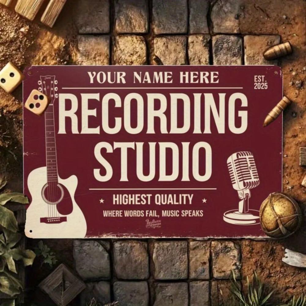 Personalized Vintage Music Studio Metal Sign Guitar Microphone Aluminum Wall Decor