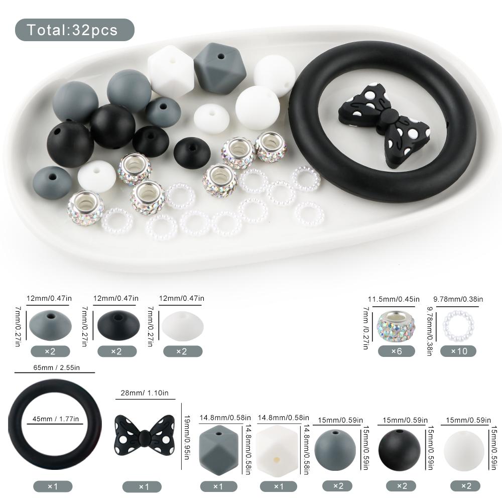 32Pcs/set Mixed Style Silicone Bead Kit Round Silicone Ring Focal Bead DIY KeyChain Bracelet Necklace Jewelry Accessories