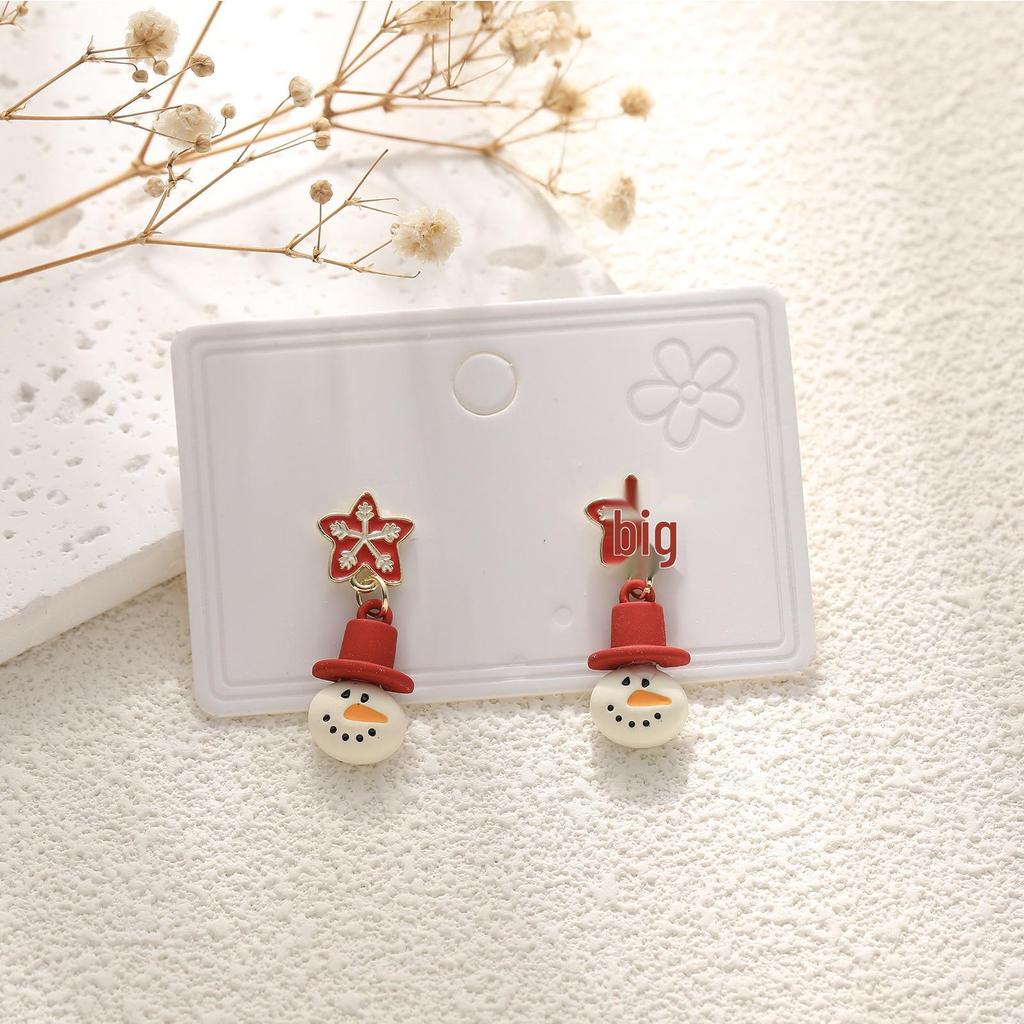 European & American Cartoon Rhinestone Christmas Earrings – High-End Asymmetrical Festive Jewelry for Women