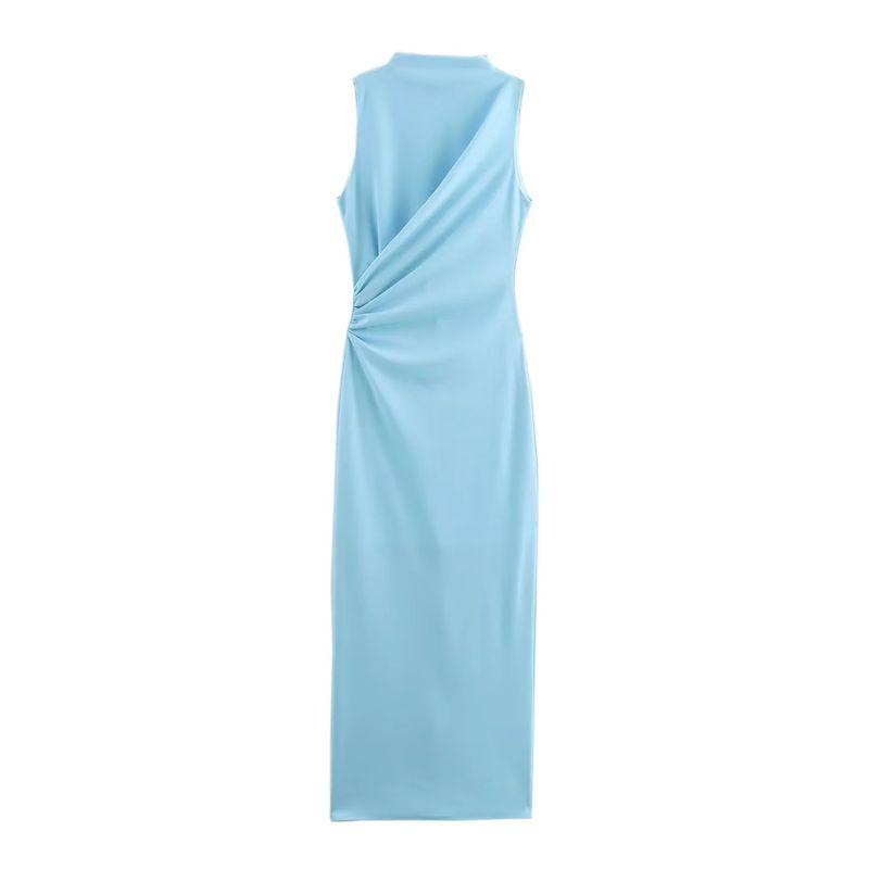 Spring New Women's Clothing Fashion Style Silm Ruched Decorative Stand Collar Sleeveless Midi Skirt Dress 4772305