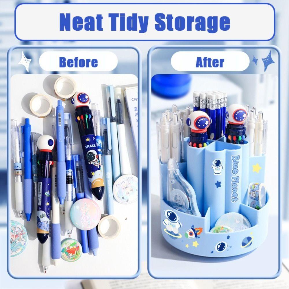 Plastic Pen Container 7/10 Grids Stationery Storage Box Cartoon Pen Holder  School Office