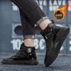 Down cloth waterproof high-top cotton shoes, down warm casual snow boots, black dirt-resistant locomotive board shoes