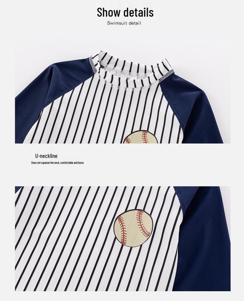 Kids' Korean Style Striped Baseball Swimsuit Set