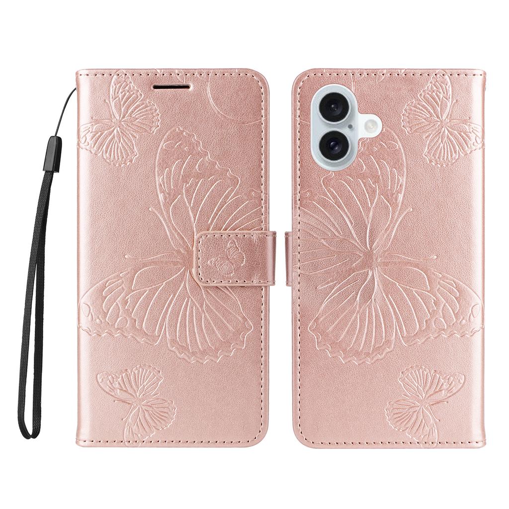 For iPhone 16 Plus Wallet Case Floral Butterfly Imprinted Leather Phone Cover Stand