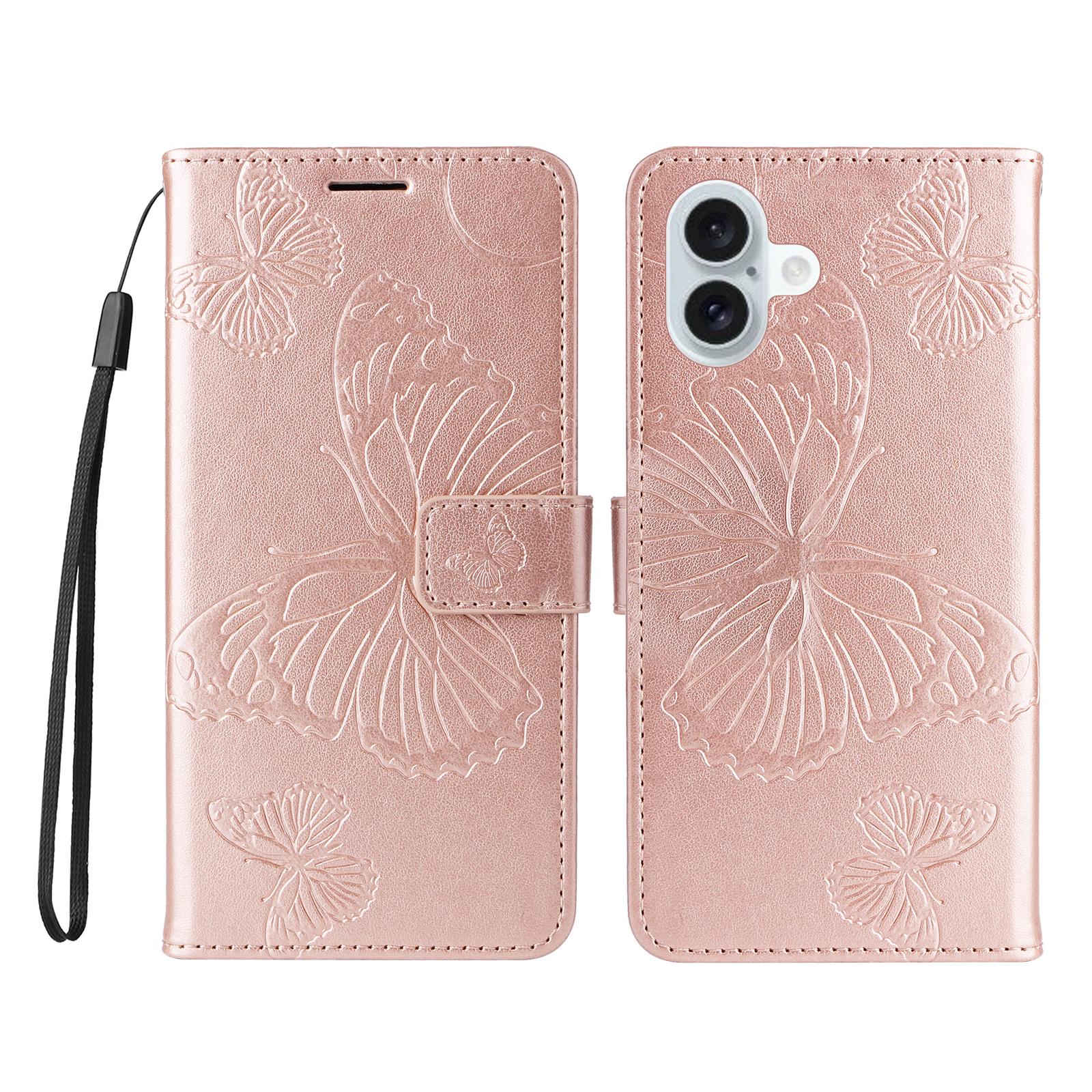 

For iPhone 16 Plus Wallet Case Floral Butterfly Imprinted Leather Phone Cover Stand