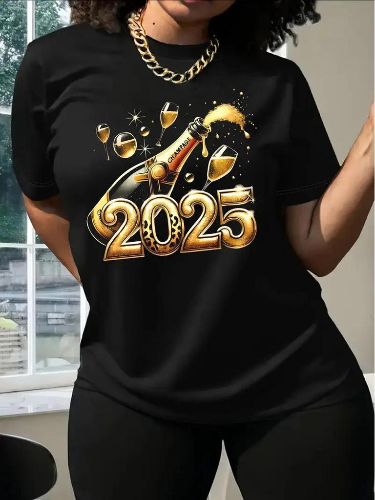 Women's European & American Short-Sleeved Christmas Crew Neck Top