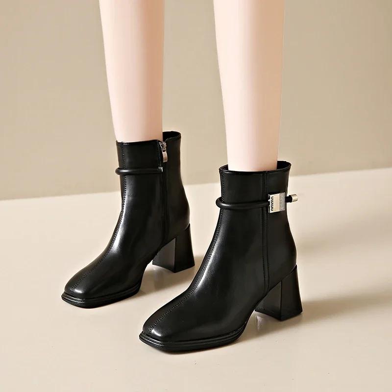 Fashion 2024 Hot Sale Shoes Female Side Zipper Women's Boots Fashion Metal Decoration Office and Career New Pointed Toe Ankle Boots