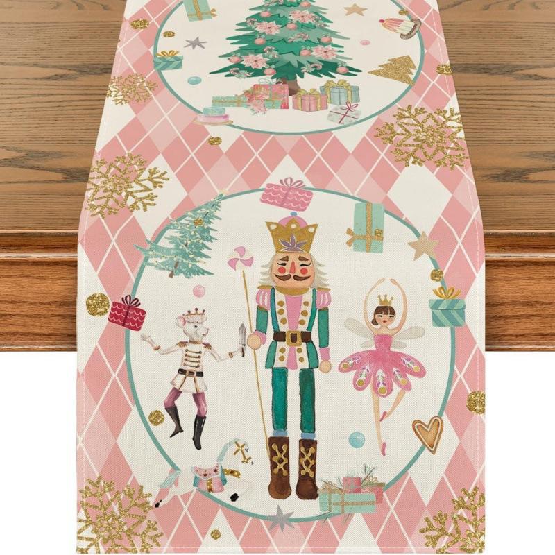 Festive Christmas Table Runner & Placemats Set - Cute Cartoon Print Heat-Resistant Coasters for Party Decor
