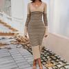Fall Winter Lazy Wind Loose V-Neck Sweater Suit Women's Long Sleeve Knit Wide Dress