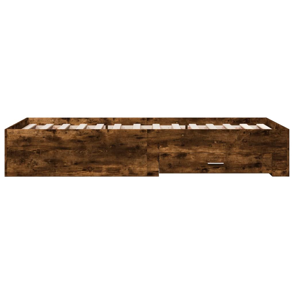 Bed Frame with Drawers Smoked Oak Finish 100x200 cm Engineered Wood