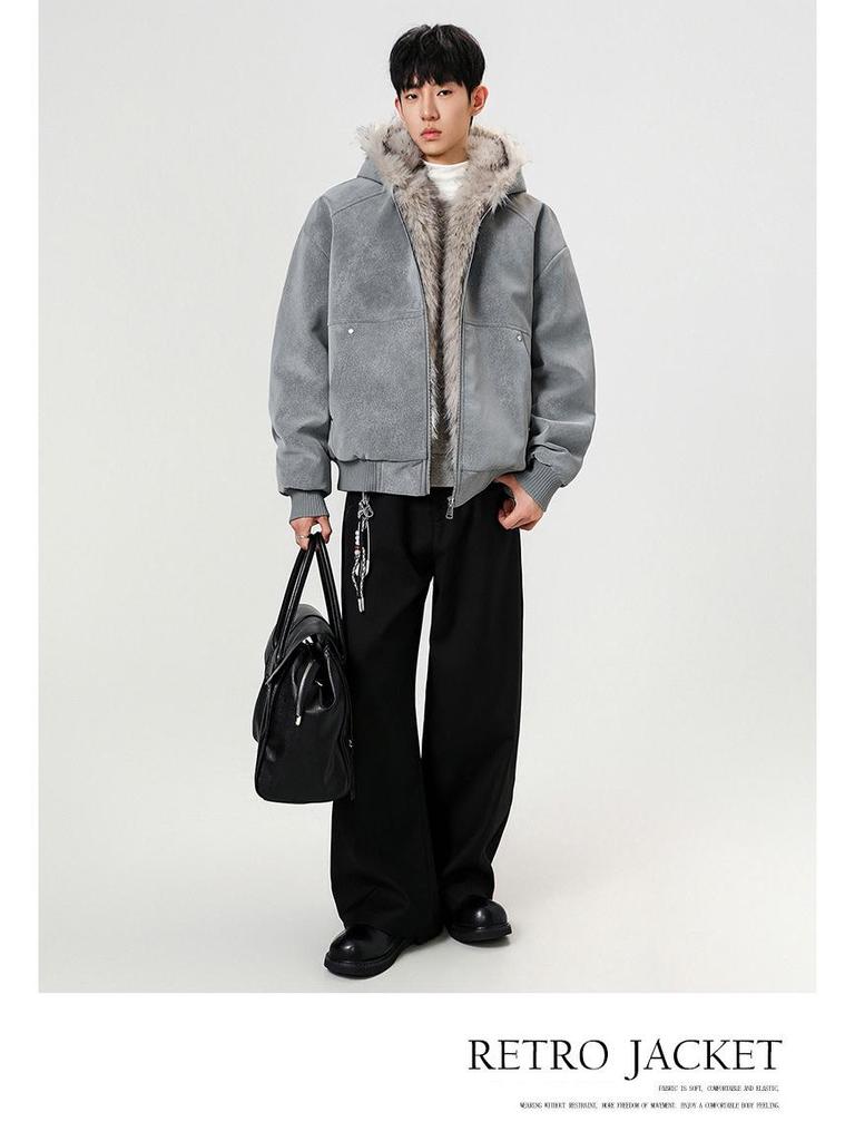 Unisex Winter Hooded Cotton Coat with Sable Collar, Thickened and Velvet-Lined for Warmth and Cold Protection