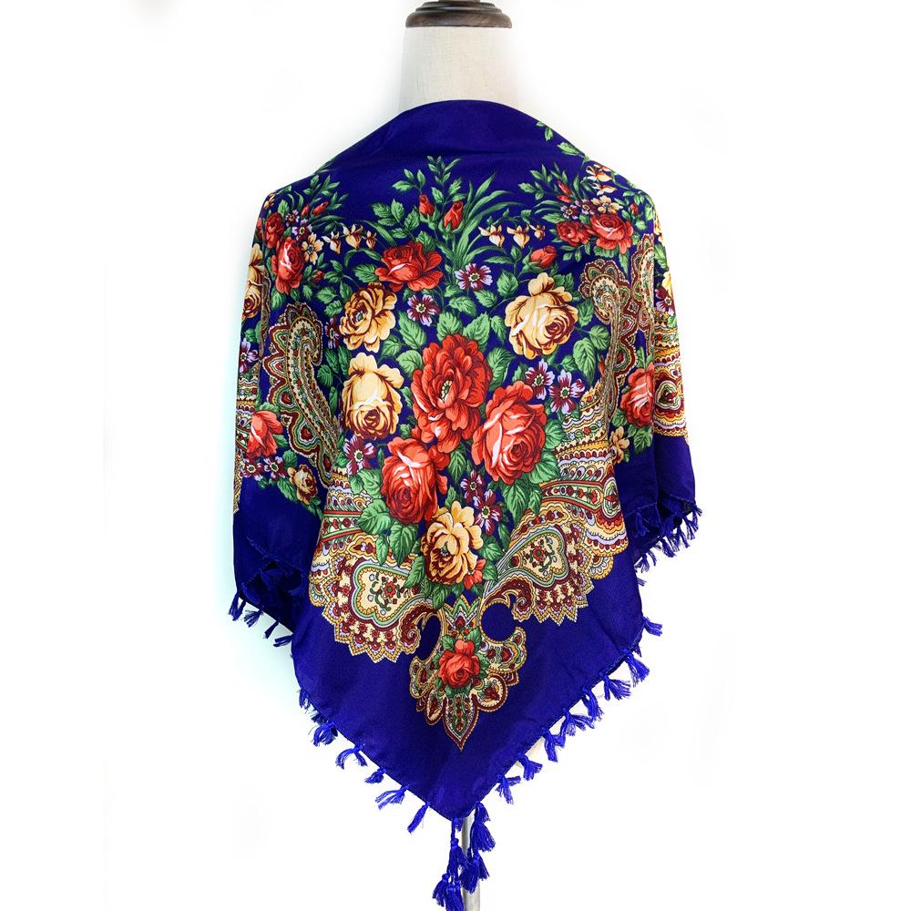 Russian Style Floral Print Tassel Shawl - Ethnic Retro Warm Scarf for Autumn/Winter
