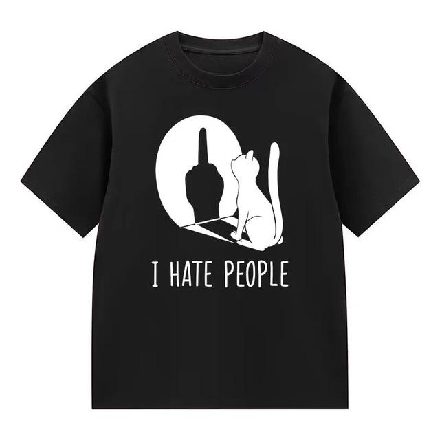 Camiseta Estampada Funny Cat Middle Finger Shadow I Hate Peo L