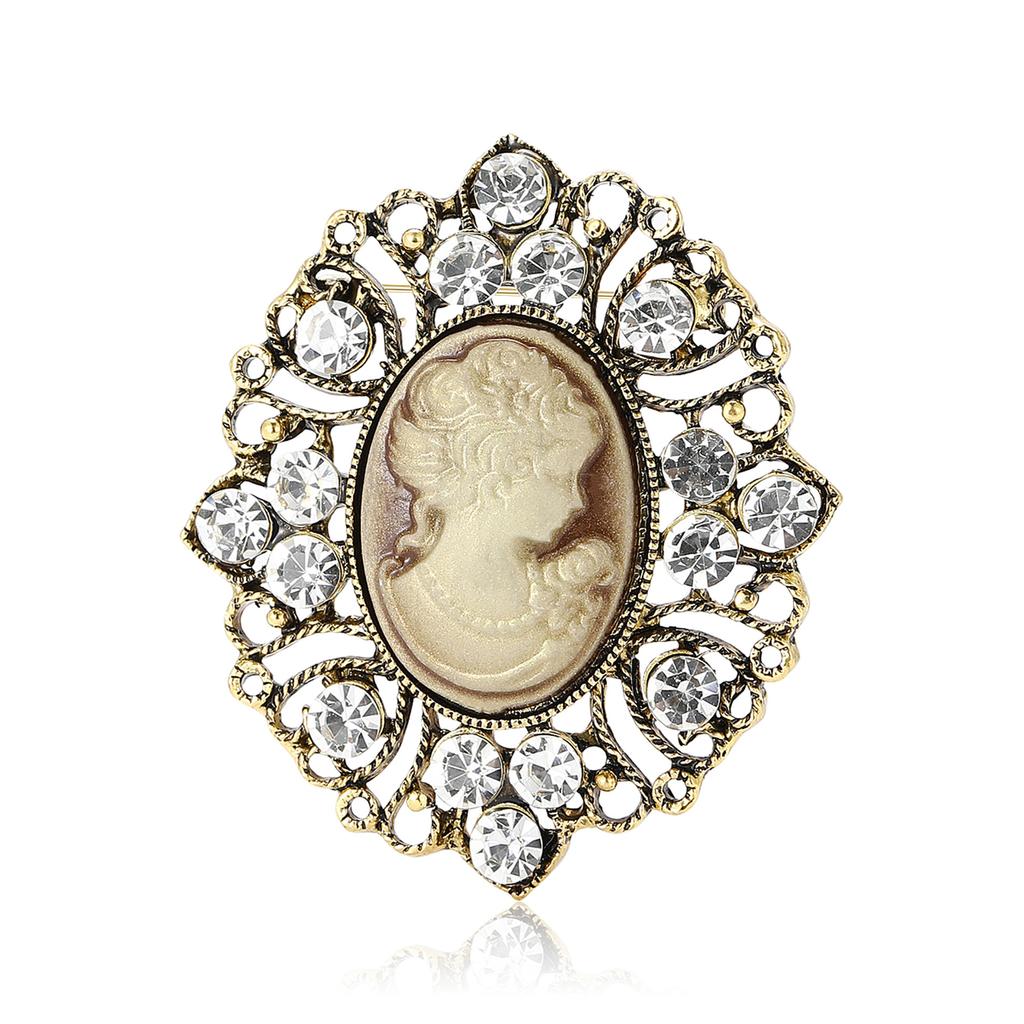 Fashion Retro Alloy Rhinestone Beauty Head Brooch Creative Versatile Women'S Clothing Corsage Jewelry Pin