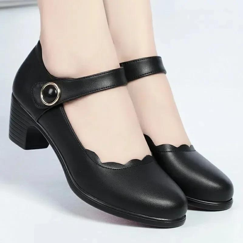 Zapatos De Mujer Women Cute Comfort Buckle Strap Black Patent Leather Height Increased Shoes Lady Cool Wine Red Heel Shoes